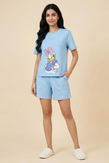 Zivame Mickey & Friends Knit Cotton Loungewear Short Set - Dutch Canal — image 5